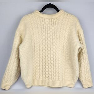 Vintage LL Bean Mens Fisherman Sweater M Ivory Wool Cable Knit Chunky Ireland